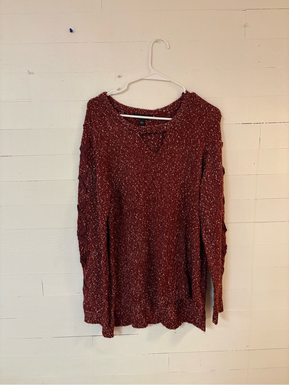 Rock & Republic XL Rust Marled V Neck Lace Up Sleeve Sweater